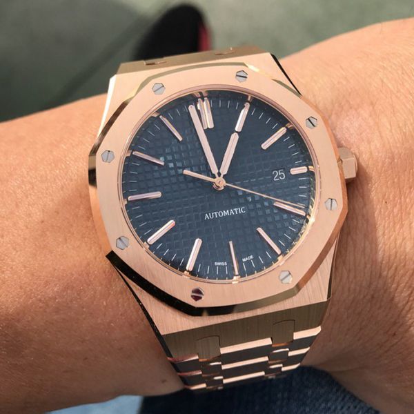 41mm men automatic movement classic style blue dial rose gold watch sapphire 15400 stainless steel strap, Slivery;brown
41mm men automatic movement classic style blue dial rose gold watch sapphire 15400 stainless steel strap, Slivery;brown