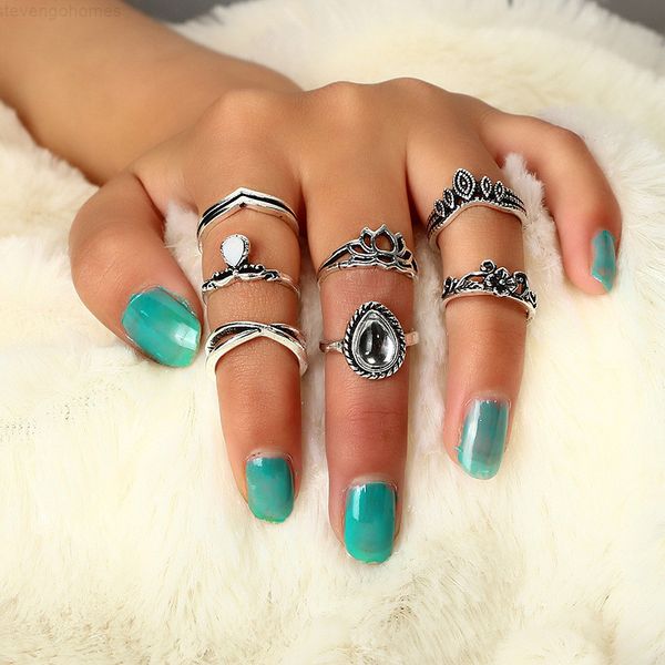 ethnic new ancient silver vintage 7pc style openwork carved large gem lotus combination wedding ring set, Slivery;golden
ethnic new ancient silver vintage 7pc style openwork carved large gem lotus combination wedding ring set, Slivery;golden
