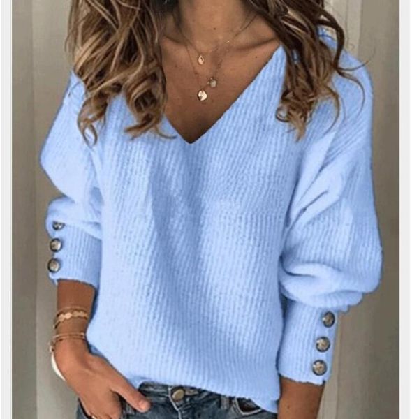 new style sweater women's solid colored pullover long sleeve sweater v neck 201030, White
new style sweater women's solid colored pullover long sleeve sweater v neck 201030, White