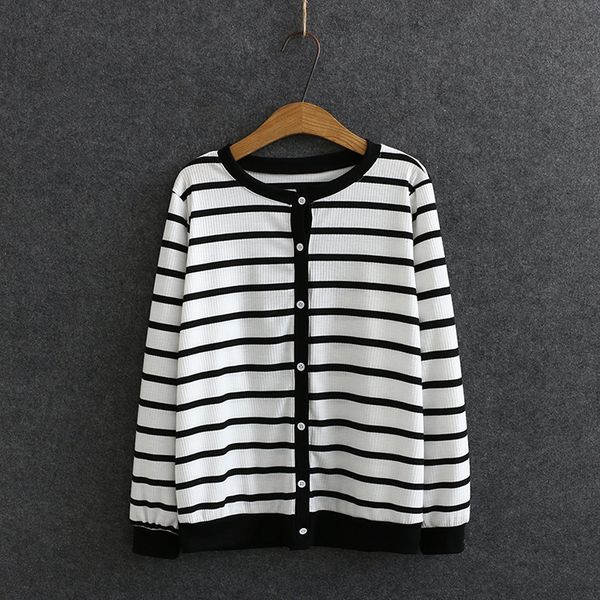 xl-4xl plus size female spring striped casual cardigan elegant outerwear sweaters 823h, White;black
xl-4xl plus size female spring striped casual cardigan elegant outerwear sweaters 823h, White;black