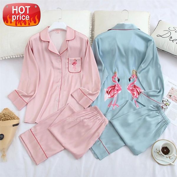 women pajamas set cartoon flamingo pattern spring summer 2020 new sleepwear suit bottoms silk casual comfy pyjamas #hu50, Black;white
women pajamas set cartoon flamingo pattern spring summer 2020 new sleepwear suit bottoms silk casual comfy pyjamas #hu50, Black;white