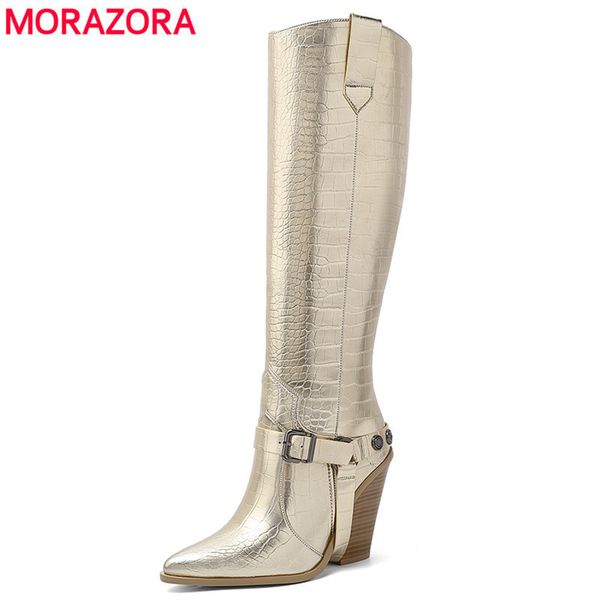 morazora women boots wedges high heels pointed toe autumn winter boots female buckle western knee high boots women shoes 2020 t200425, Black
morazora women boots wedges high heels pointed toe autumn winter boots female buckle western knee high boots women shoes 2020 t200425, Black