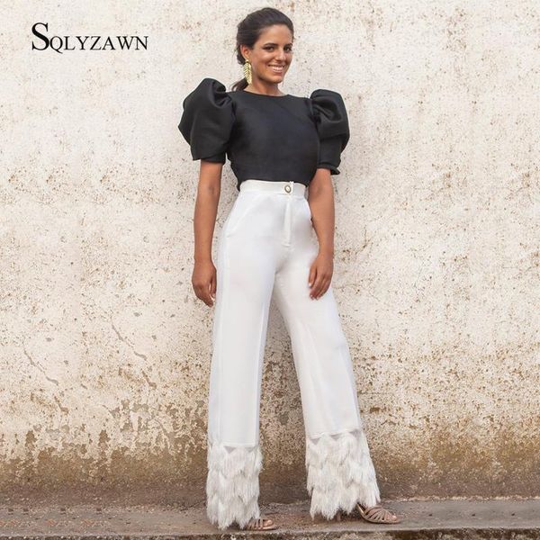 two piece dress office lady pants size women elegant puff short sleeve + tassel palazzo wide leg trousers matching fashion outfit1, White
two piece dress office lady pants size women elegant puff short sleeve + tassel palazzo wide leg trousers matching fashion outfit1, White