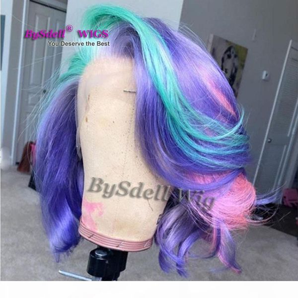 three tone loose wave short hair wig synthetic blue purple pink hair mermaid wig pastel color hair lace front wigs, Black
three tone loose wave short hair wig synthetic blue purple pink hair mermaid wig pastel color hair lace front wigs, Black