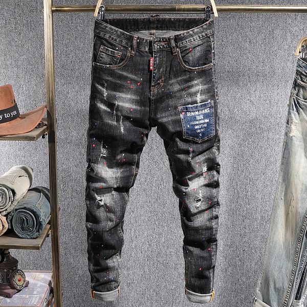 2021 new italian vintage fashion men patch pocket painted designer ripped jeans elastic slim fit streetwear hip hop pants hombre byrp, Blue
2021 new italian vintage fashion men patch pocket painted designer ripped jeans elastic slim fit streetwear hip hop pants hombre byrp, Blue