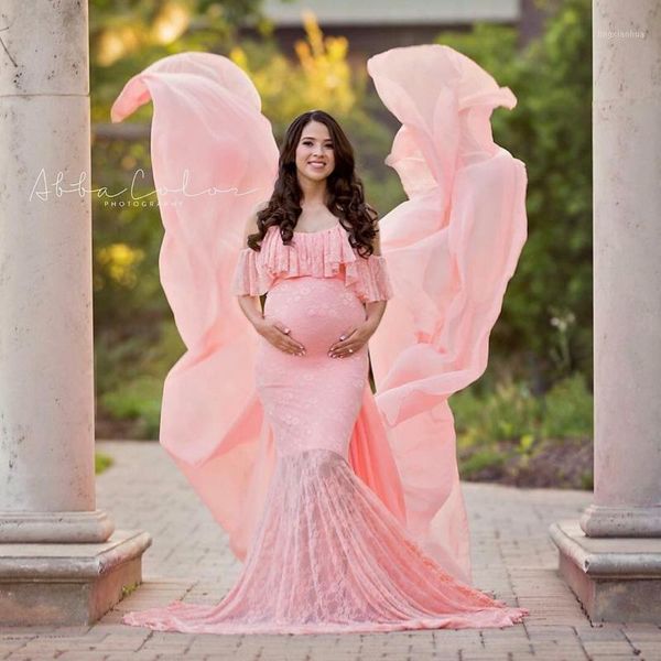 women off shoulder spaghetti strap ruffles maternity lace gown maxi pography dress elegant pregnancy po prop1 dresses, White
women off shoulder spaghetti strap ruffles maternity lace gown maxi pography dress elegant pregnancy po prop1 dresses, White