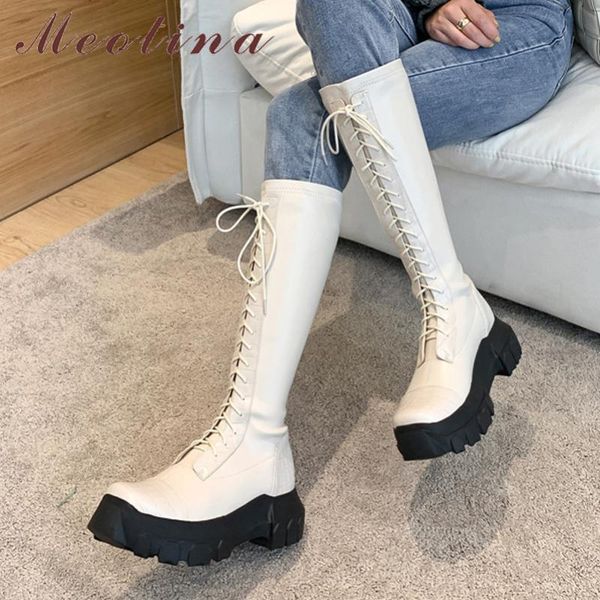 boots meotina high heel women natural genuine leather knee platform thick long lace up female shoes beige, Black
boots meotina high heel women natural genuine leather knee platform thick long lace up female shoes beige, Black