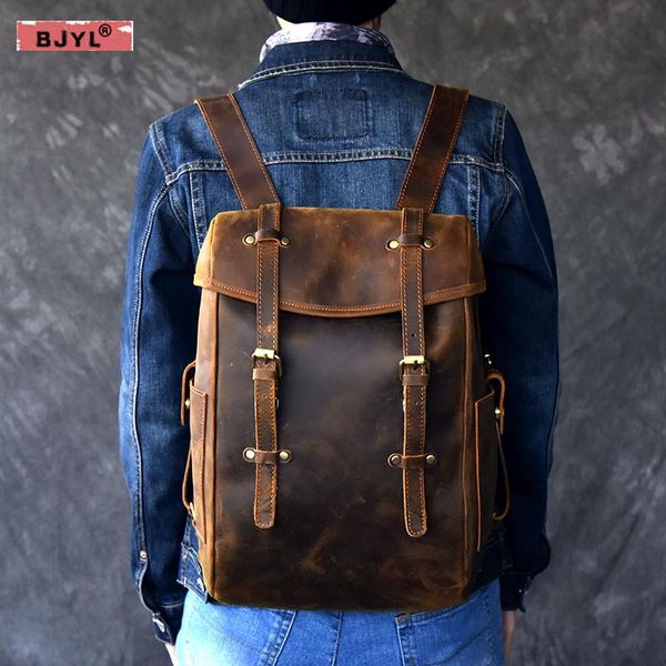 backpack bjyl genuine leather men 14" lapshoulder bag retro handmade school bags crazy horse male travel backpacks
backpack bjyl genuine leather men 14" lapshoulder bag retro handmade school bags crazy horse male travel backpacks