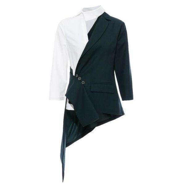 new retro modern fashion slim personality asymmetric stitching color matching small suit temperament british coat female, White;black
new retro modern fashion slim personality asymmetric stitching color matching small suit temperament british coat female, White;black