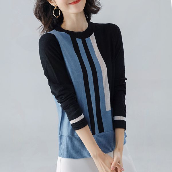 list contrast sweater 2021 long sleeve fashion mesh loose casual jumper lady yhfo, White;black
list contrast sweater 2021 long sleeve fashion mesh loose casual jumper lady yhfo, White;black