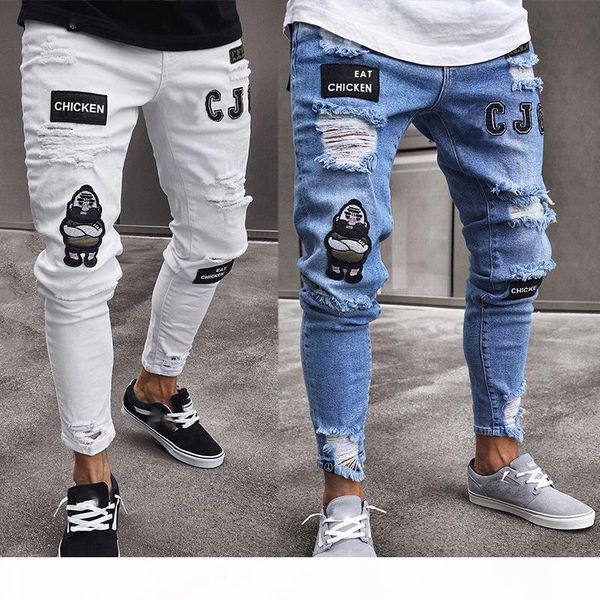 ripped hole hiphop jeans for mens clothing draped badge designer slim fit jean pants, Blue
ripped hole hiphop jeans for mens clothing draped badge designer slim fit jean pants, Blue