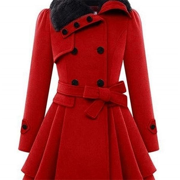 women's fashion faux fur lapel double-breasted thick wool trench coat 201218, Black
women's fashion faux fur lapel double-breasted thick wool trench coat 201218, Black