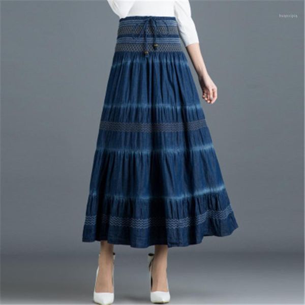 high waist denim skirt women a line elastic waist maxi long skirt female fashion vintage drawstring splic pleated skirts rm501231, Black
high waist denim skirt women a line elastic waist maxi long skirt female fashion vintage drawstring splic pleated skirts rm501231, Black