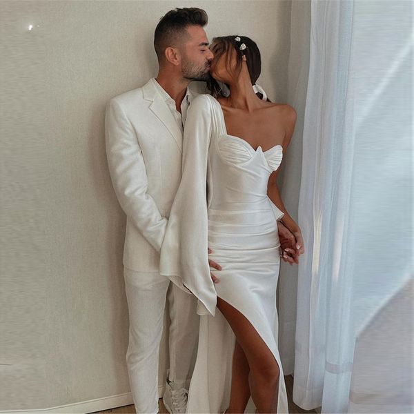ivory silk satin one shoulder evening dresses puff long sleeve sweetheart side slit simple prom party gowns, Black;red
ivory silk satin one shoulder evening dresses puff long sleeve sweetheart side slit simple prom party gowns, Black;red