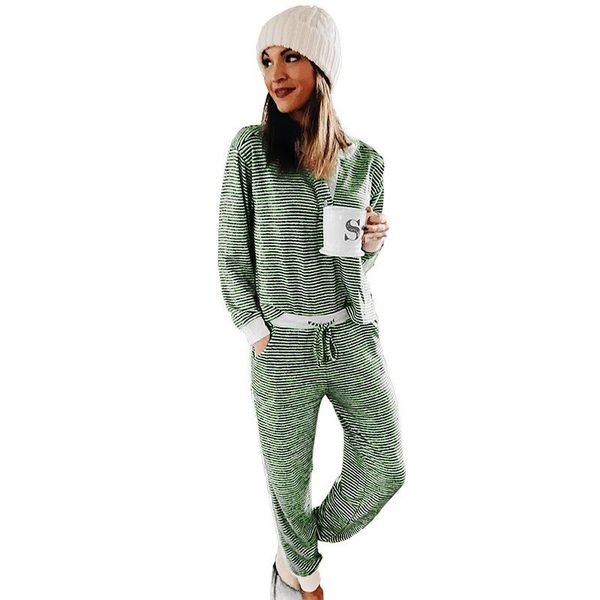 autumn and winter new style european and american women's printed stripe stitching casual suit, Gray
autumn and winter new style european and american women's printed stripe stitching casual suit, Gray