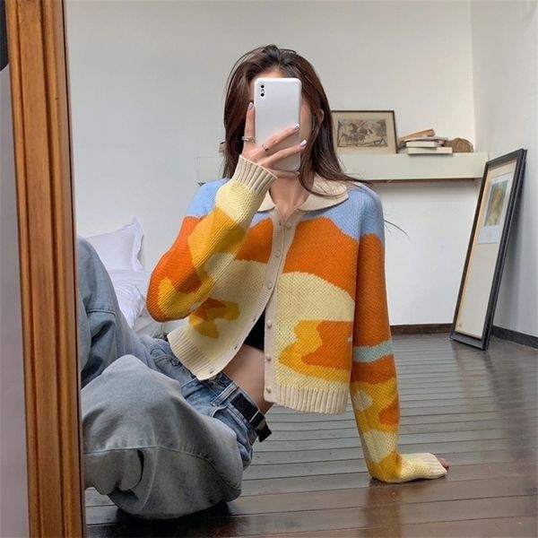 retro sunset oil painting knit sweater autumn new women's thin lapel long-sleeved thin cardigan slim 201130, White;black
retro sunset oil painting knit sweater autumn new women's thin lapel long-sleeved thin cardigan slim 201130, White;black