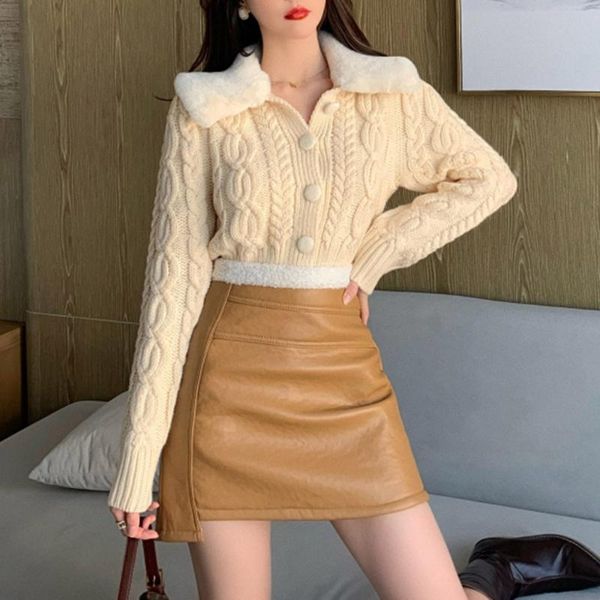 high street korean fashion sweater popular thin simple winter autumn retro lambswool splicing long sleeve cardigan, White;black
high street korean fashion sweater popular thin simple winter autumn retro lambswool splicing long sleeve cardigan, White;black