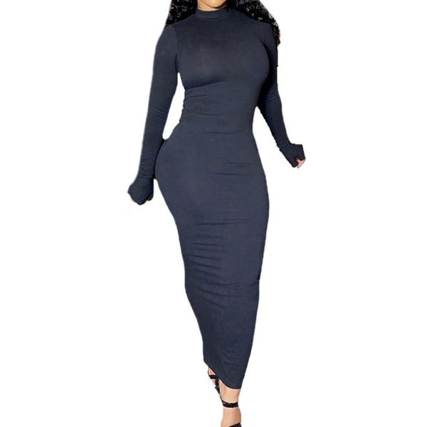 casual dresses spring autumn women solid color maxi dress, high neck long sleeve open back bodycon dress, Black;gray
casual dresses spring autumn women solid color maxi dress, high neck long sleeve open back bodycon dress, Black;gray