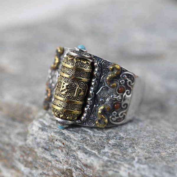 cluster rings s925 sterling silver vintage ring buddhist six words mantra rotatable punk cool for men open adjustable jewelry, Golden;silver
cluster rings s925 sterling silver vintage ring buddhist six words mantra rotatable punk cool for men open adjustable jewelry, Golden;silver