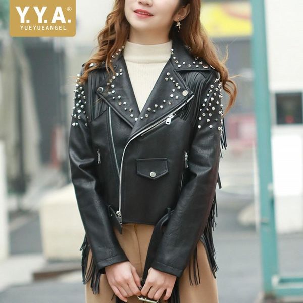 women's leather & faux personality fashion tassel rivet short pu womens outerwear coats punk style long sleeve zipper big size female j, Black
women's leather & faux personality fashion tassel rivet short pu womens outerwear coats punk style long sleeve zipper big size female j, Black