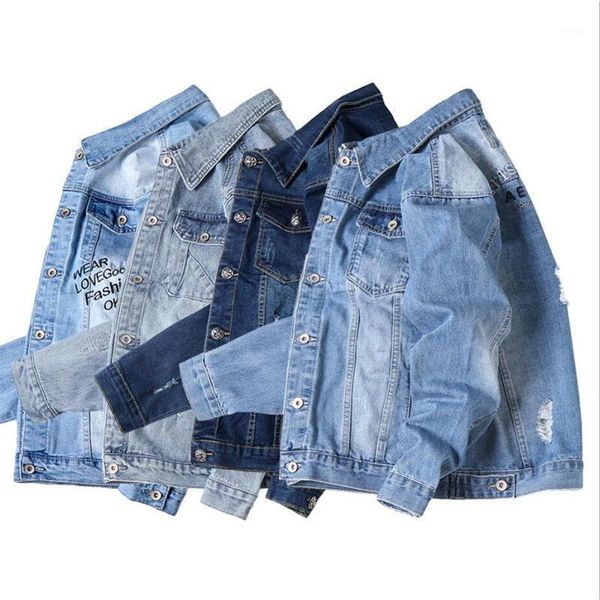 fashion men denim jacket men denim coat long sleeve coat long sleeve jacket frayed 1, Black;brown