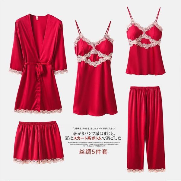 sleepwear women silk lace 5-piece robe suspenders shorts trousers spring autumn ice silk home service lounge bathrobe1, Black;red
sleepwear women silk lace 5-piece robe suspenders shorts trousers spring autumn ice silk home service lounge bathrobe1, Black;red