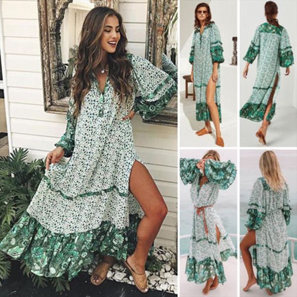 new fashion summer womens floral boho long dress evening party v neck maxi dress plus size, Black;gray
new fashion summer womens floral boho long dress evening party v neck maxi dress plus size, Black;gray