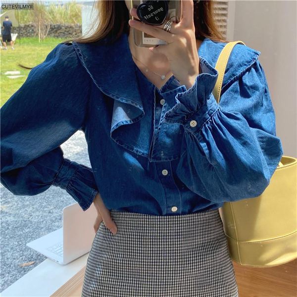 v-neck sing-breasted elegance chic autumn blouses solid turn-down collar fashion feminina long flare sleeve denim blue shirts, White
v-neck sing-breasted elegance chic autumn blouses solid turn-down collar fashion feminina long flare sleeve denim blue shirts, White