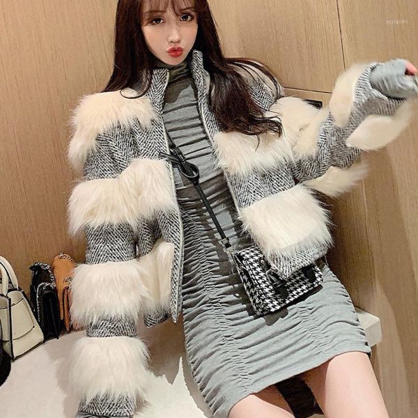 2019 autumn and winter woolen coat female korean temperament women's popular outerwear patchwork fur women's coat y7921, Black
2019 autumn and winter woolen coat female korean temperament women's popular outerwear patchwork fur women's coat y7921, Black
