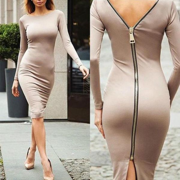 women solid color long sleeve backless zipper slim bodycon banquet dress, Black;gray
women solid color long sleeve backless zipper slim bodycon banquet dress, Black;gray