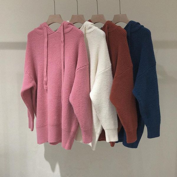 women's sweaters hooded mid-length thick sweater autumn and winter loose lazy wind outer wear pullover knitted all-match, White;black
women's sweaters hooded mid-length thick sweater autumn and winter loose lazy wind outer wear pullover knitted all-match, White;black