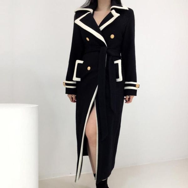 vintage contrast color x-long woolen coat women winter double breasted slim thick warm overcoat, Black
vintage contrast color x-long woolen coat women winter double breasted slim thick warm overcoat, Black