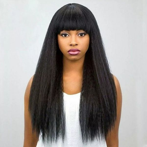 human hair wigs glueless full machine wig for women 130% density brazilian hair kinky straight wig with bangs, Black;brown
human hair wigs glueless full machine wig for women 130% density brazilian hair kinky straight wig with bangs, Black;brown