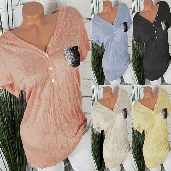 women's button sequins v-neck solid color short t-sleeve 5xl female plus casual buttons sweet kg-288, White
women's button sequins v-neck solid color short t-sleeve 5xl female plus casual buttons sweet kg-288, White