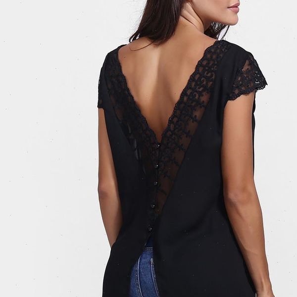back lace blouse women backless buttons short sleeve chiffon shirt lady v neck summer plus size 10, White
back lace blouse women backless buttons short sleeve chiffon shirt lady v neck summer plus size 10, White