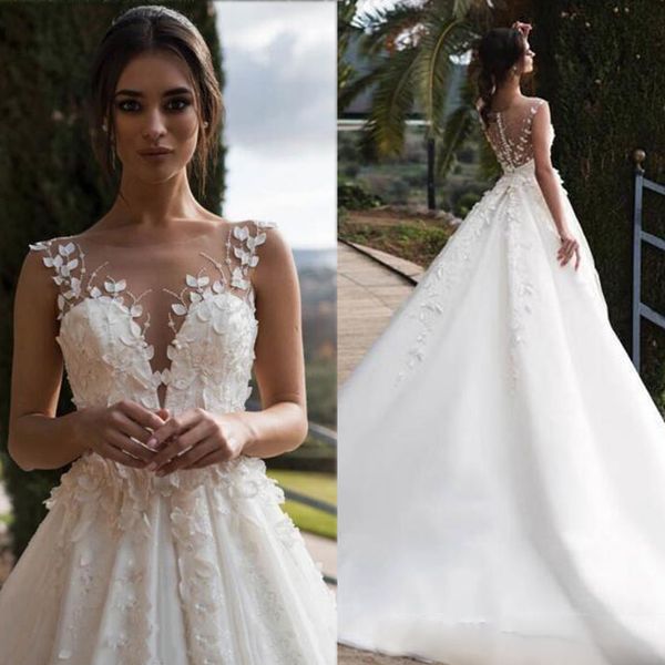 2021 lace wedding dresses jewel sleeveless 3d floral appliques bridal gowns a line tulle wedding gowns robe de mariée, White
2021 lace wedding dresses jewel sleeveless 3d floral appliques bridal gowns a line tulle wedding gowns robe de mariée, White