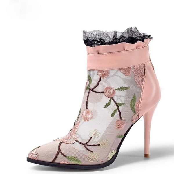 sweet pink flower mesh lace summer boots stiletto high heels floral embroider mesh gladiator shoes woman pointed toe short boots, Black
sweet pink flower mesh lace summer boots stiletto high heels floral embroider mesh gladiator shoes woman pointed toe short boots, Black