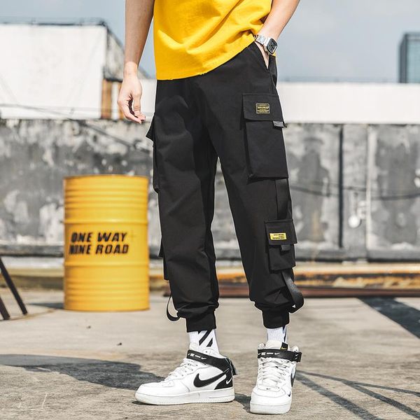men's pants ribbons joggers men multi-pocket streetwear mens harem 2021 spring ankle-length sweatpants trousers, Black 
men's pants ribbons joggers men multi-pocket streetwear mens harem 2021 spring ankle-length sweatpants trousers, Black