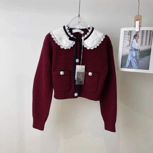 auth self-portrait red melange knit tweed cardigan jacket sweater, White;black