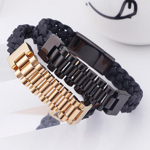 mens gifts black leather wristband stainless steel black / blue / gold link chain bracelet 8.66'' punk
mens gifts black leather wristband stainless steel black / blue / gold link chain bracelet 8.66'' punk