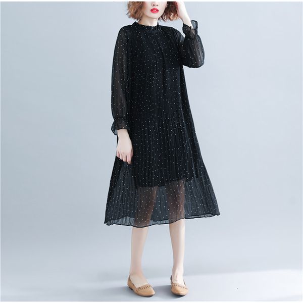 2021 new spring new round the long-sleeved neck solid color chiffon polka dot plus size dress female fashion h0021, Black;gray
2021 new spring new round the long-sleeved neck solid color chiffon polka dot plus size dress female fashion h0021, Black;gray