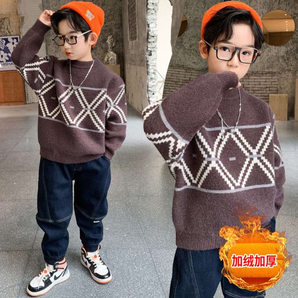 plush 2020 winter new wear children's middle school boys' diamond check sweater round neck pullover, Blue
plush 2020 winter new wear children's middle school boys' diamond check sweater round neck pullover, Blue