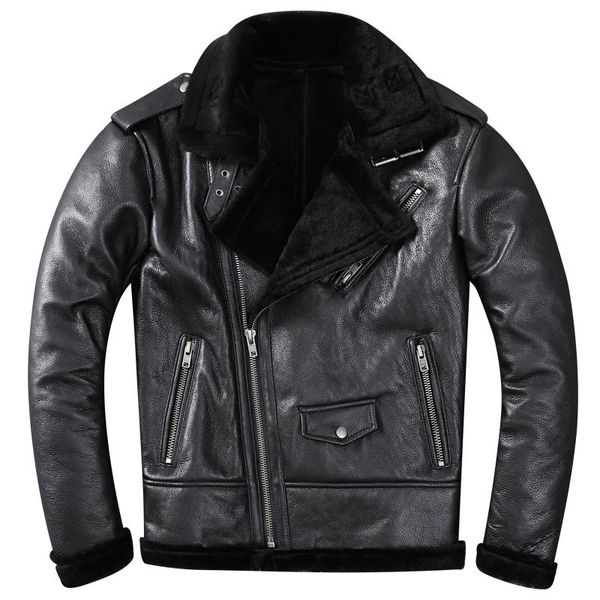 men's leather & faux winter lamb skin original ecology sheepskin fur overcoat man's motorcycle genuine jacket thick warm shearling, Black
men's leather & faux winter lamb skin original ecology sheepskin fur overcoat man's motorcycle genuine jacket thick warm shearling, Black