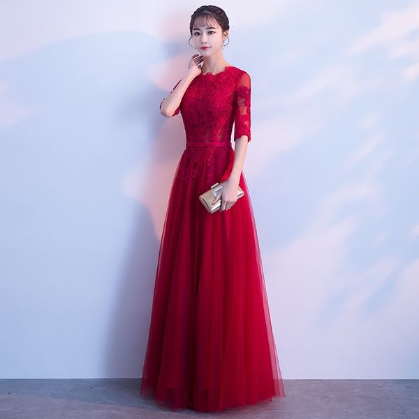 robe de soiree wine red long o-neck lace with appliques evening dress vestido de festa prom dresses party dress, Black;red
robe de soiree wine red long o-neck lace with appliques evening dress vestido de festa prom dresses party dress, Black;red