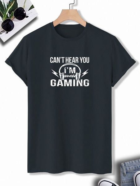 men slogan and headphone print tee l2gb#, White;black