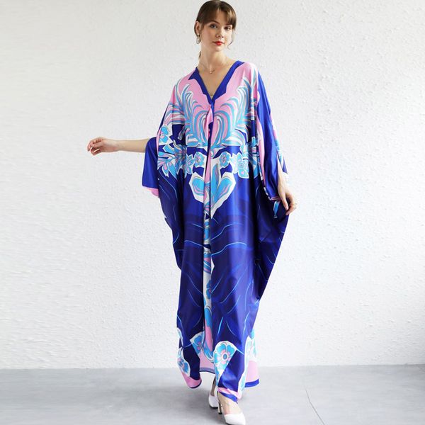 women's runway dresses v neck batwing sleeves picked up printed elegant loose design fashion casual robes maxi dresses, Black
women's runway dresses v neck batwing sleeves picked up printed elegant loose design fashion casual robes maxi dresses, Black
