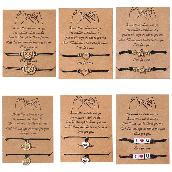 charm bracelets 2pcs/set bracelet for friendship couples heart letter black wax rope chain bangles women man lucky wish jewelry, Golden;silver
charm bracelets 2pcs/set bracelet for friendship couples heart letter black wax rope chain bangles women man lucky wish jewelry, Golden;silver