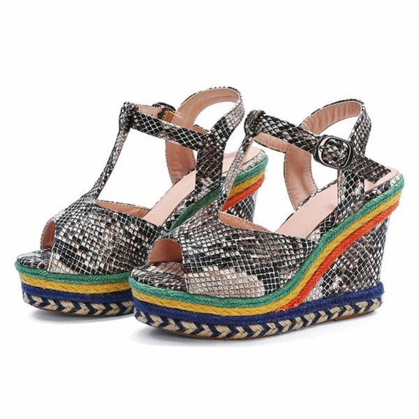 sandals t-strap women snake print espadrille platform super high heel shoes peep toe wedge heels summer size 43, Black
sandals t-strap women snake print espadrille platform super high heel shoes peep toe wedge heels summer size 43, Black