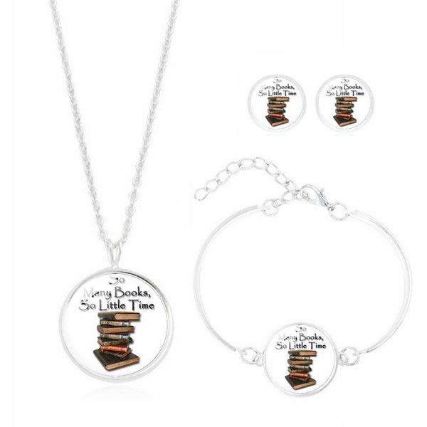 Fashion Jewelry Set with Silver Plated Glass Cabochon Book and Time Pattern Choker Necklace Earring and Bracelet Set for Women
Fashion Jewelry Set with Silver Plated Glass Cabochon Book and Time Pattern Choker Necklace Earring and Bracelet Set for Women