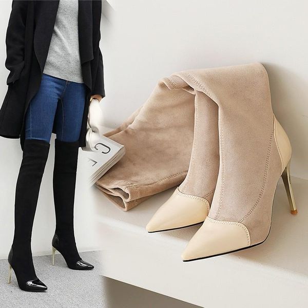 boots pointed over the knee sock 2021 winter trend patent leather stretch suede thigh high long stiletto heels size 47 48, Black
boots pointed over the knee sock 2021 winter trend patent leather stretch suede thigh high long stiletto heels size 47 48, Black